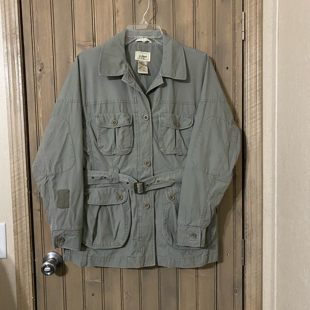 LL Bean Jacket Womens S Green Chore Field Barn Coat Belted Outdoor Canvas
